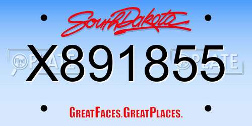X891855 South Dakota License Plate