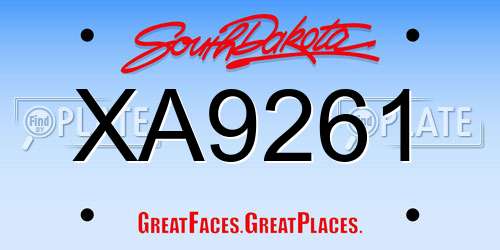 XA9261 South Dakota License Plate