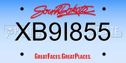 XB9I855 South Dakota License Plate