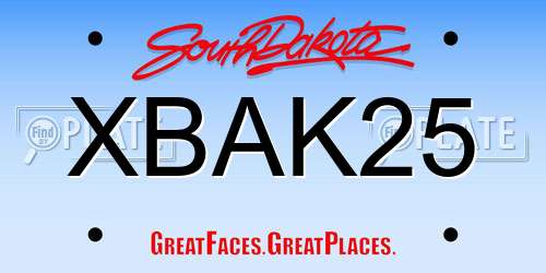 XBAK25 South Dakota License Plate