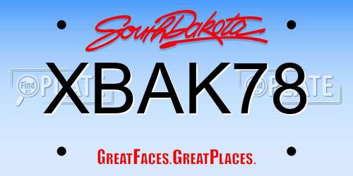 XBAK78 South Dakota License Plate