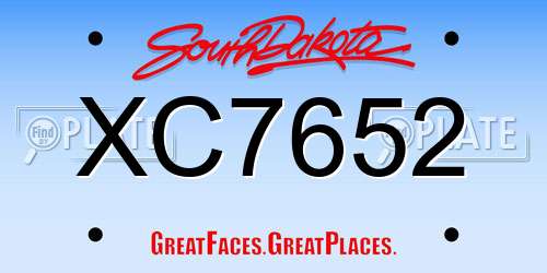 XC7652 South Dakota License Plate