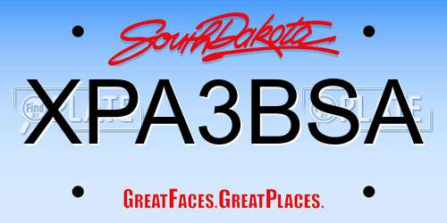 XPA3BSA South Dakota License Plate