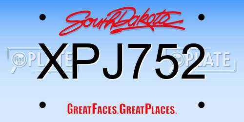 XPJ752 South Dakota License Plate