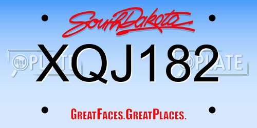 XQJ182 South Dakota License Plate
