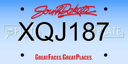 XQJ187 South Dakota License Plate