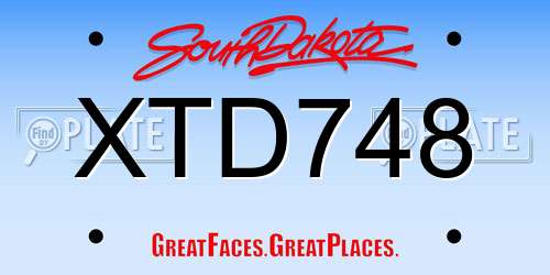 XTD748 South Dakota License Plate