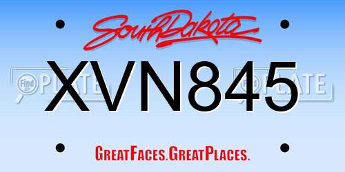 XVN845 South Dakota License Plate