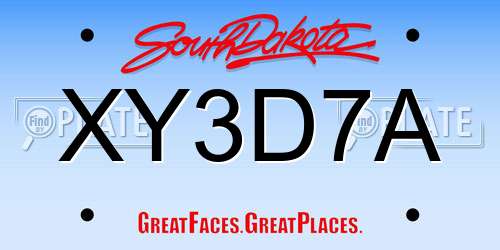 XY3D7A South Dakota License Plate