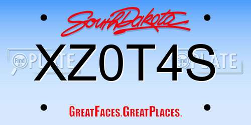 XZ0T4S South Dakota License Plate
