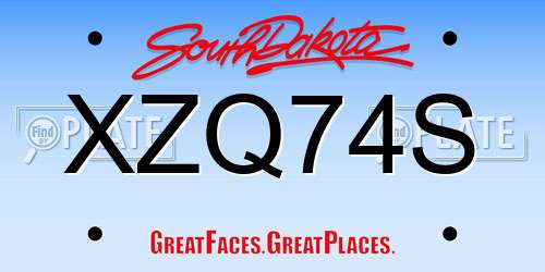 XZQ74S South Dakota License Plate