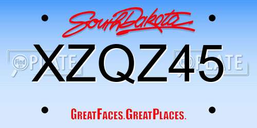 XZQZ45 South Dakota License Plate