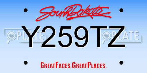 Y259TZ South Dakota License Plate