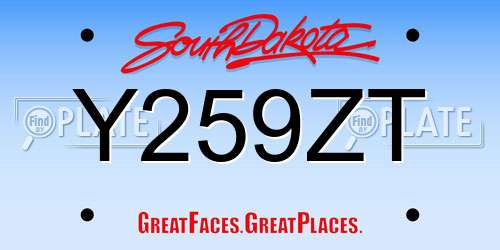 Y259ZT South Dakota License Plate