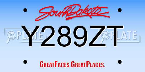 Y289ZT South Dakota License Plate