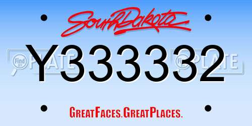 Y333332 South Dakota License Plate