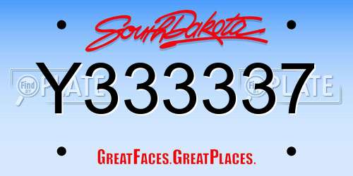 Y333337 South Dakota License Plate