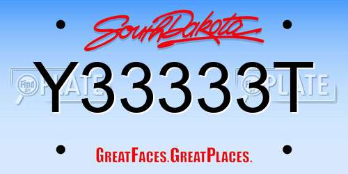 Y33333T South Dakota License Plate
