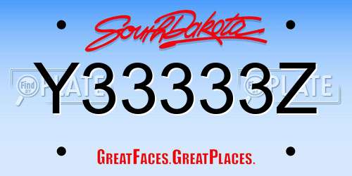 Y33333Z South Dakota License Plate