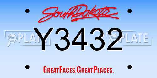 Y3432 South Dakota License Plate