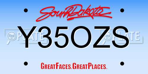Y35OZS South Dakota License Plate