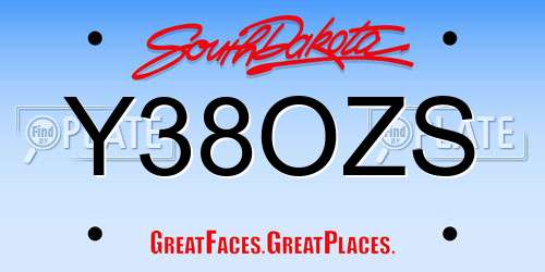 Y38OZS South Dakota License Plate