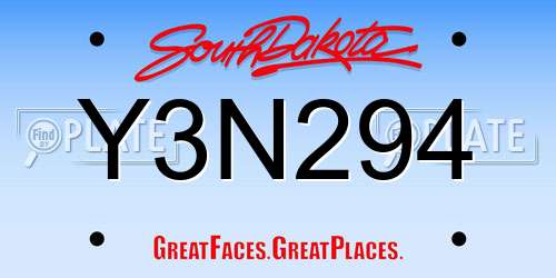 Y3N294 South Dakota License Plate