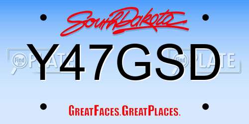 Y47GSD South Dakota License Plate