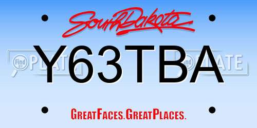 Y63TBA South Dakota License Plate