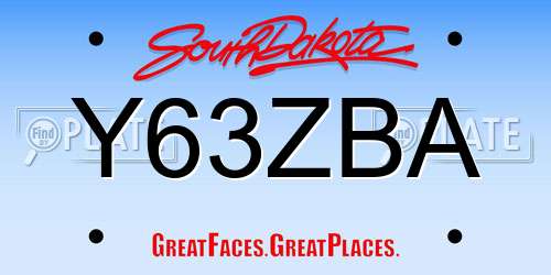 Y63ZBA South Dakota License Plate