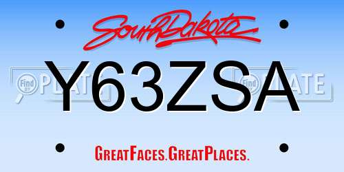 Y63ZSA South Dakota License Plate