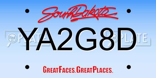 YA2G8D South Dakota License Plate