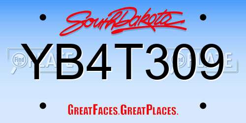 YB4T309 South Dakota License Plate
