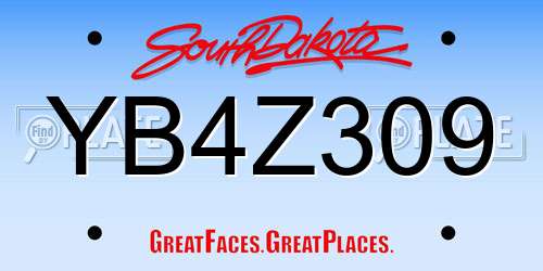 YB4Z309 South Dakota License Plate