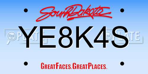 YE8K4S South Dakota License Plate