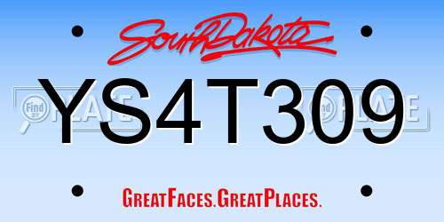 YS4T309 South Dakota License Plate