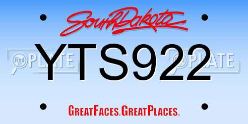 YTS922 South Dakota License Plate