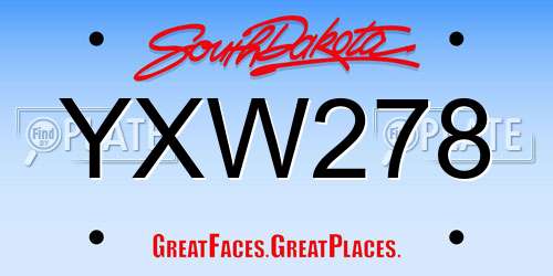 YXW278 South Dakota License Plate