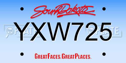 YXW725 South Dakota License Plate