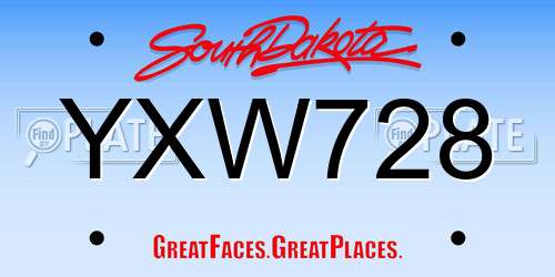 YXW728 South Dakota License Plate