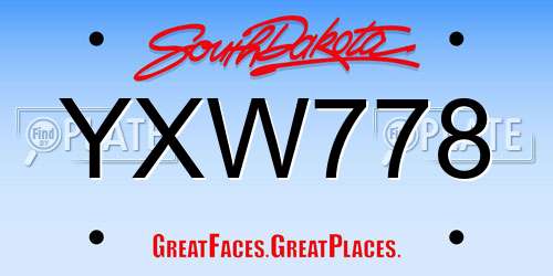 YXW778 South Dakota License Plate