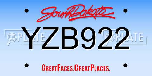 YZB922 South Dakota License Plate