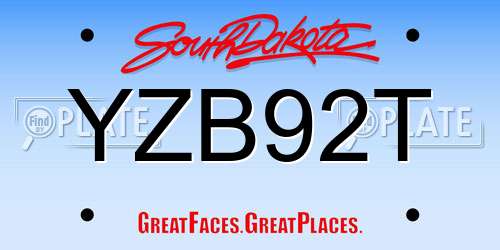 YZB92T South Dakota License Plate