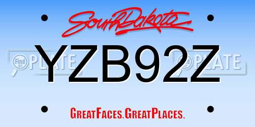 YZB92Z South Dakota License Plate