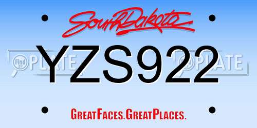 YZS922 South Dakota License Plate