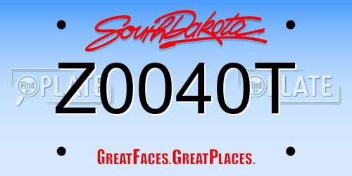 Z0040T South Dakota License Plate