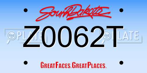 Z0062T South Dakota License Plate