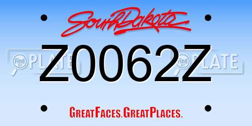 Z0062Z South Dakota License Plate