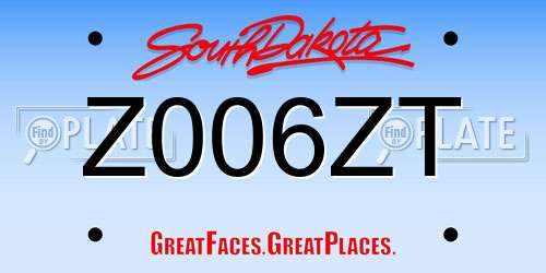 Z006ZT South Dakota License Plate
