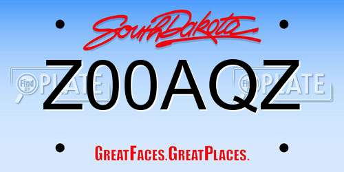 Z00AQZ South Dakota License Plate